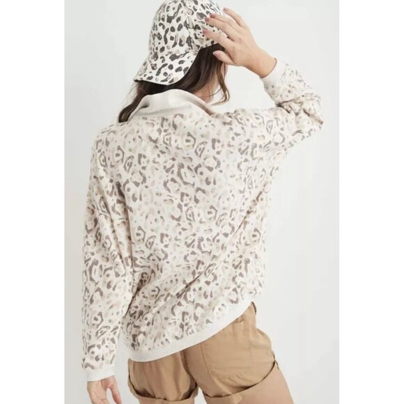 Aerie Small Oversized Animal Print Leopard Cream Brown Collared Sweater‎ V Neck - Picture 1 of 10
